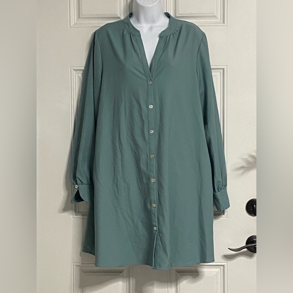 D4- THREADS & STATES Slate Blue Split Neck Shirt Dress